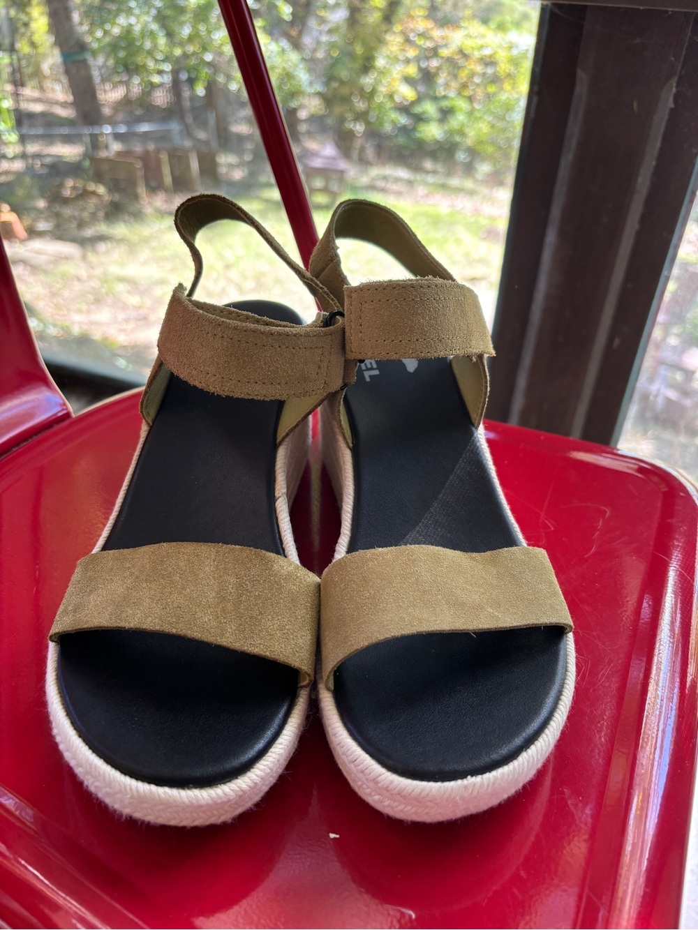 Sorel Green Suede Slingback Platform Sandals
